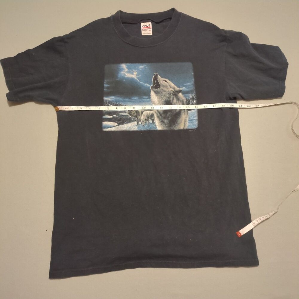 Vintage 90s Human i Tees Howling Wolves Nature T Shirt Black Single Stitch XL